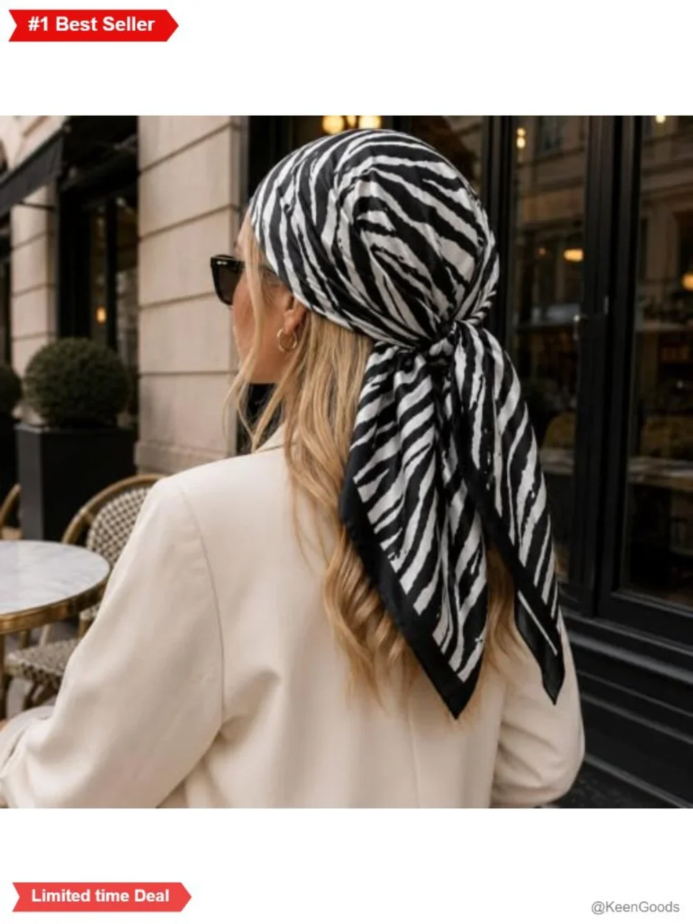 Women's Satin Zebra Print Square Scarf 35in Bandana Neck Wrap Hair Accessory